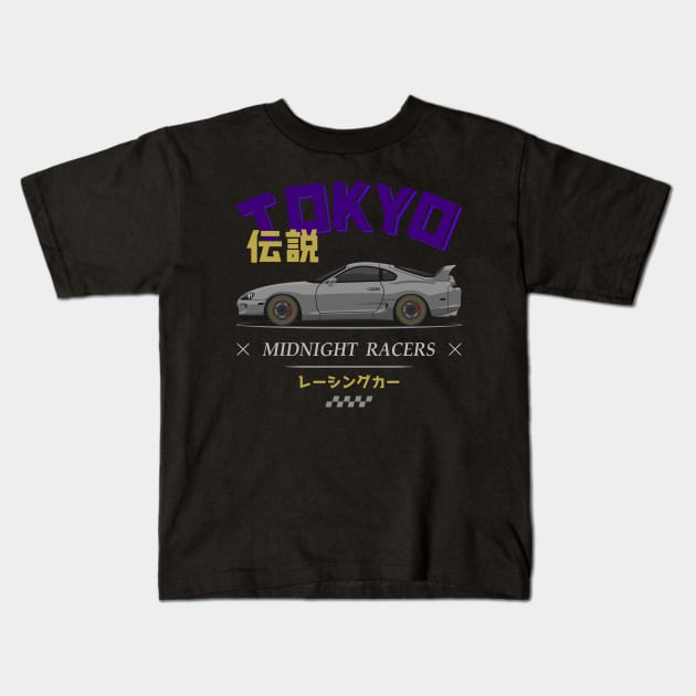 Midnight Racer Silver Supra MK4 JDM Kids T-Shirt by GoldenTuners